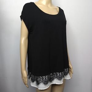 Rose + Olive Black top with lace and white trim